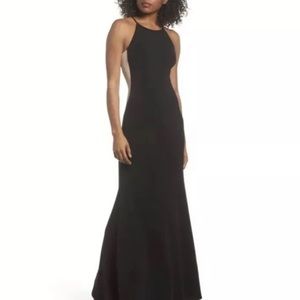 Black Lulu’s Mermaid Maxi Dress w/Contrast Nude Side Panels, Sleeveless Md Gown
